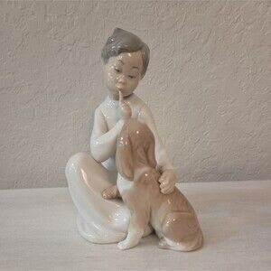 Vintage Lladro #4522 Shh Quiet Puppy Boy With Dog Porcelain Figure Retired